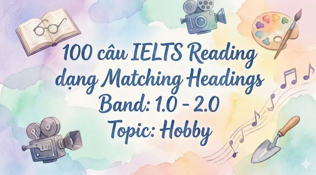 100 câu IELTS Reading dạng Matching Headings Band: 1.0 - 2.0 Topic: Hobby